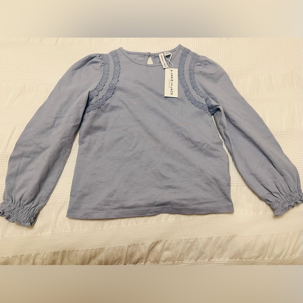 Janie and Jack | Light Blue Lace-Trim Long Sleeve Tee | size 6